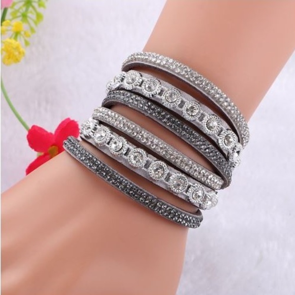 Bracelet Gray Double Wrap w/Bling